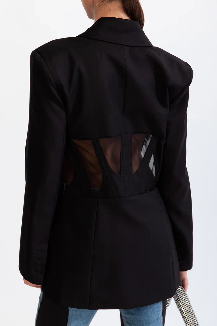 Flowering Girl Women Patchwork Blazer In Black