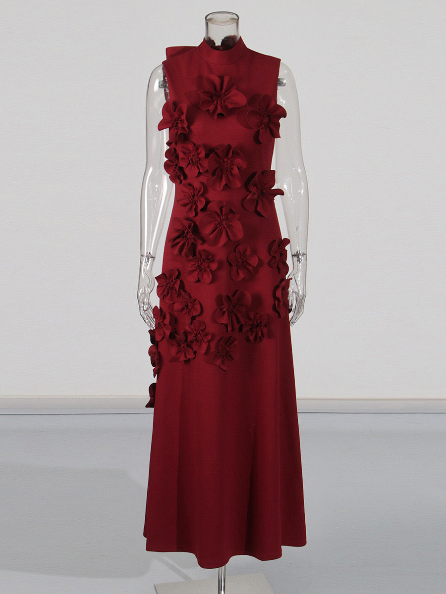 Flowering Girl Women ANNONA RED FLOWER EMBELLISHED MAXI DRESS