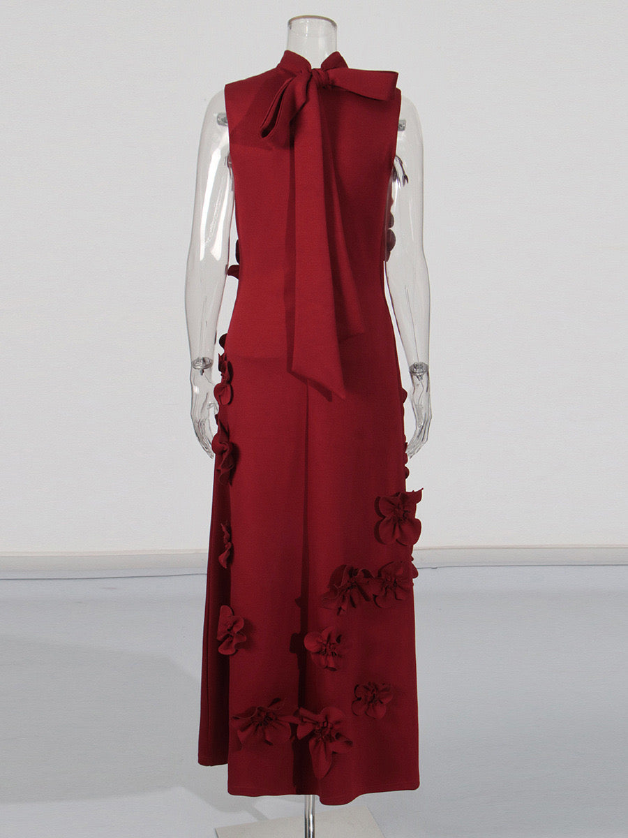 Flowering Girl Women ANNONA RED FLOWER EMBELLISHED MAXI DRESS