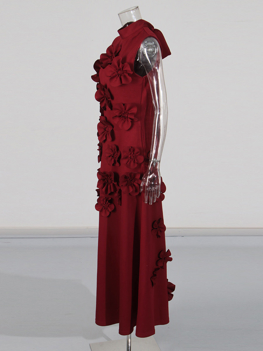 Flowering Girl Women ANNONA RED FLOWER EMBELLISHED MAXI DRESS