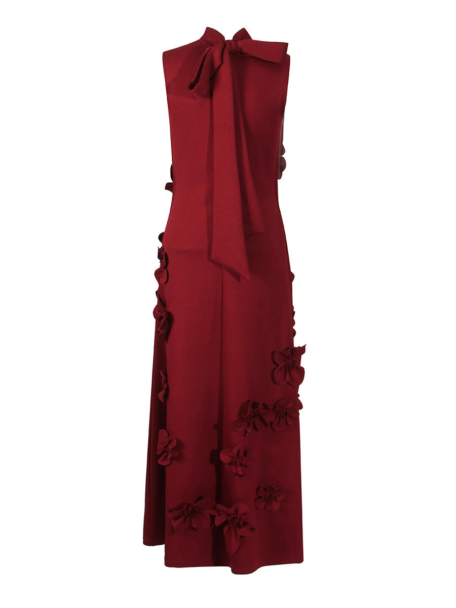 Flowering Girl Women ANNONA RED FLOWER EMBELLISHED MAXI DRESS