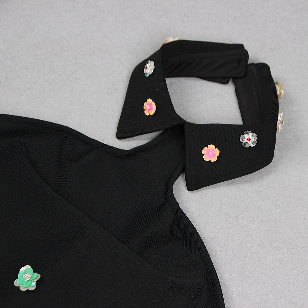 Flowering Girl Women Halter Embellished Flowers Mini Dress