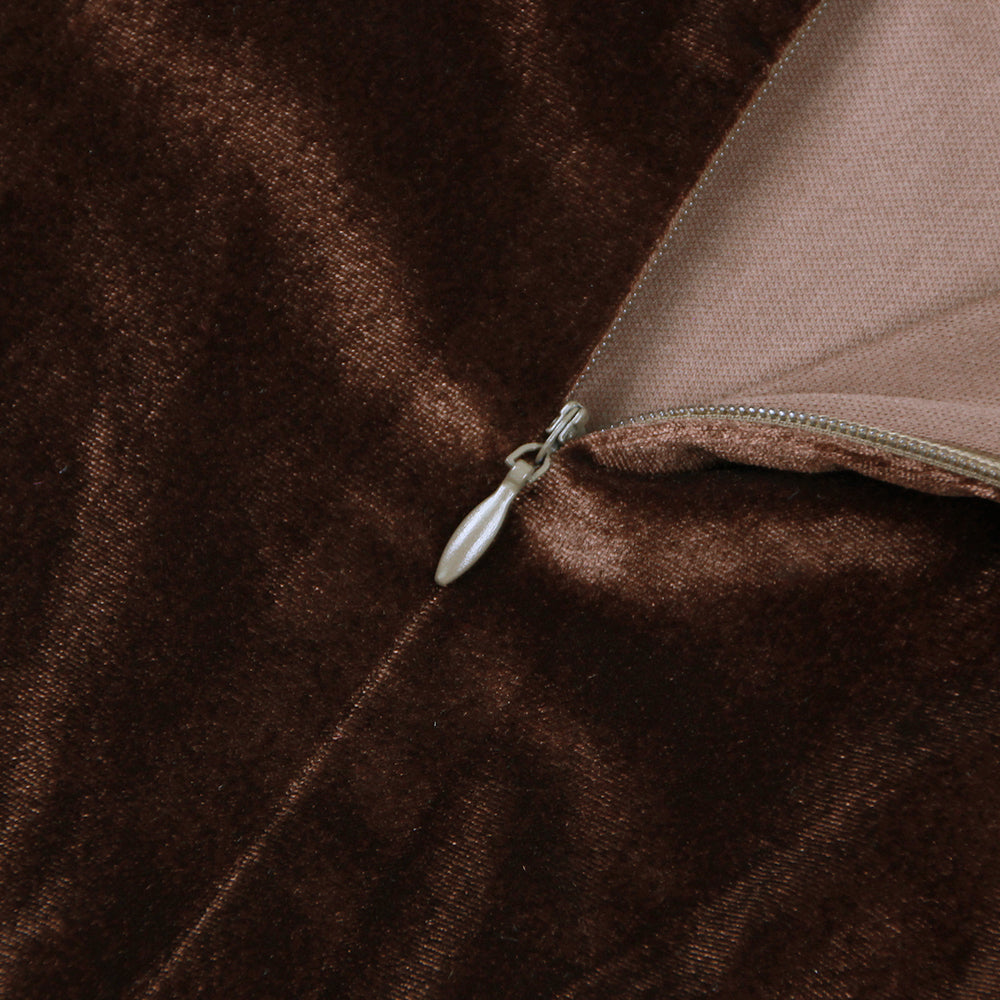 Strapless Bustier Feather Hem Midi Velvet Dress Brown