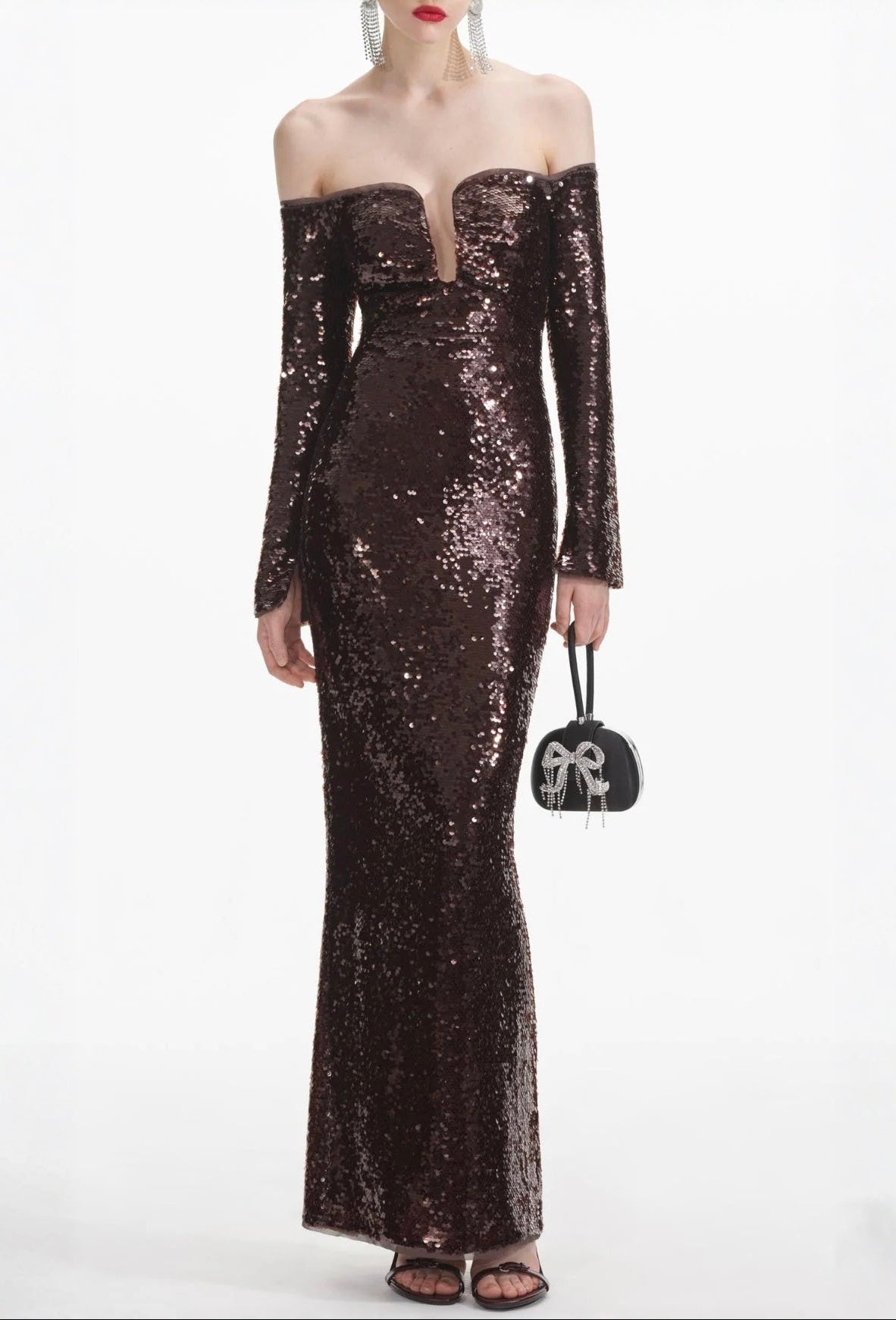 Flowering Girl Women Long Sleeve Sequin Maxi Dress In Brown
