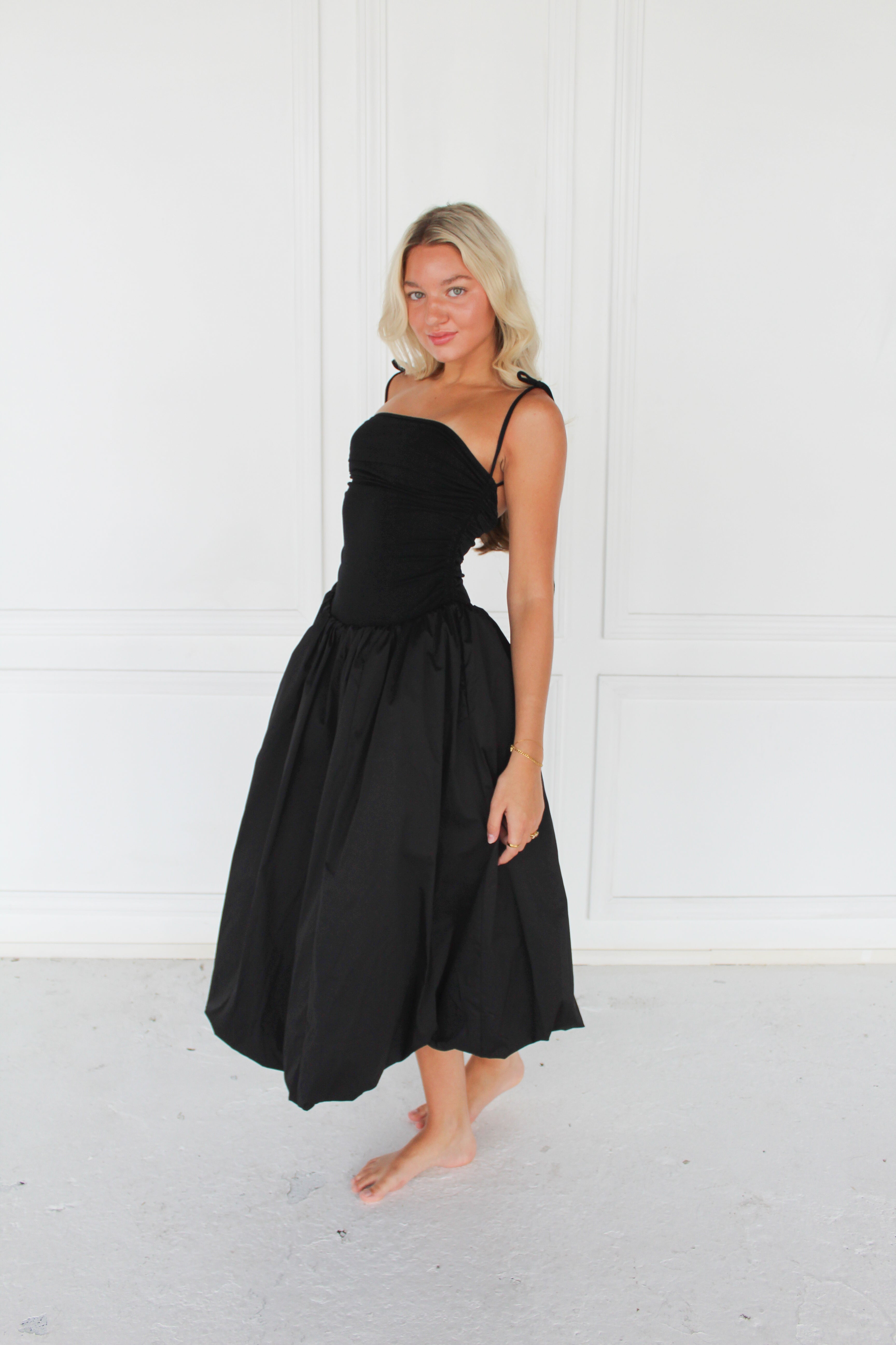 Flowering Girl Women Lottie Puffball Midi Dress In Black