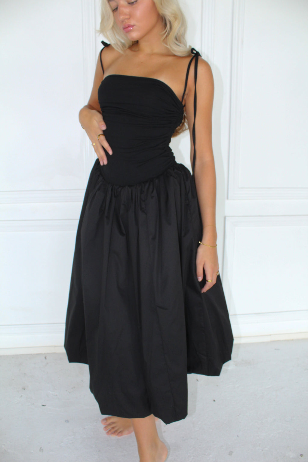 Flowering Girl Women Lottie Puffball Midi Dress In Black