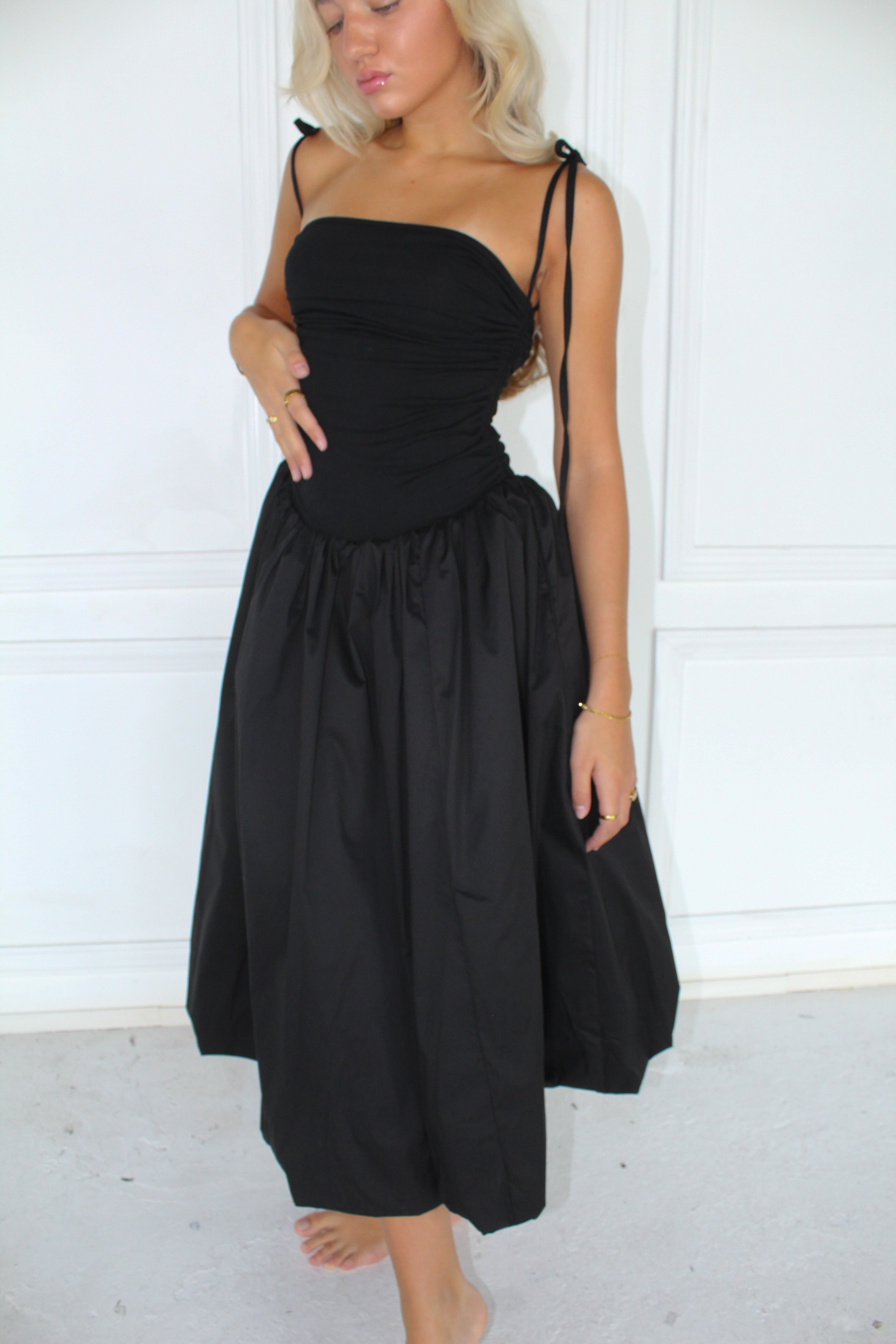 Flowering Girl Women Lottie Puffball Midi Dress In Black