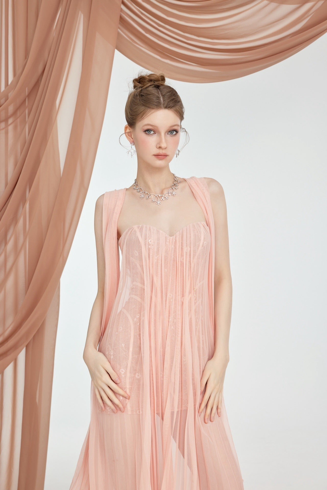 Flowering Girl Women Thea Strapless Mesh Backless Maxi Dress In Pink
