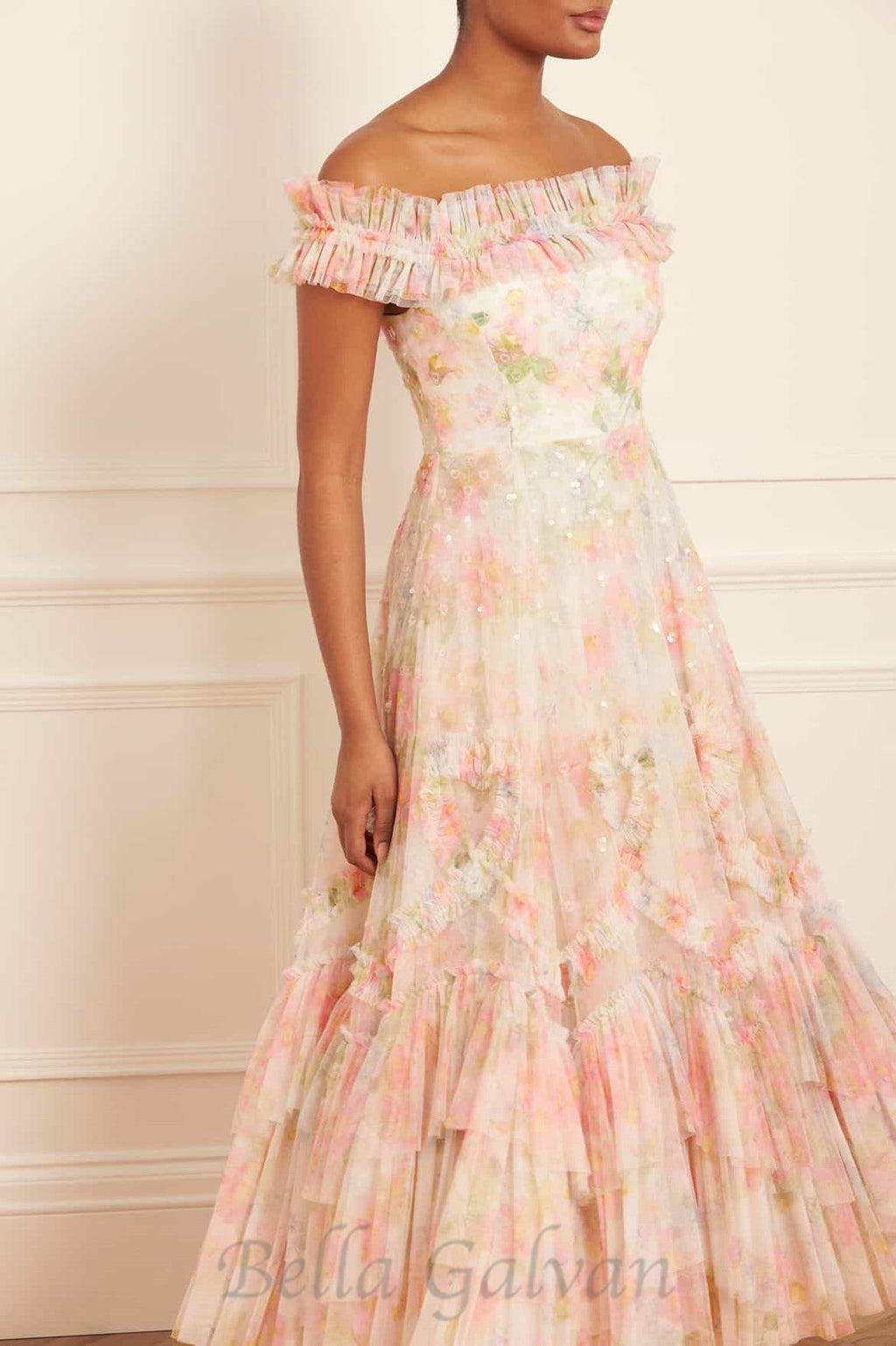 Flowering Girl Women Immortal Rose Off-Shoulder Ankle Gown