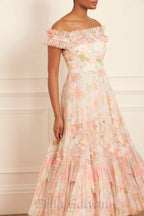 Flowering Girl Women Immortal Rose Off-Shoulder Ankle Gown