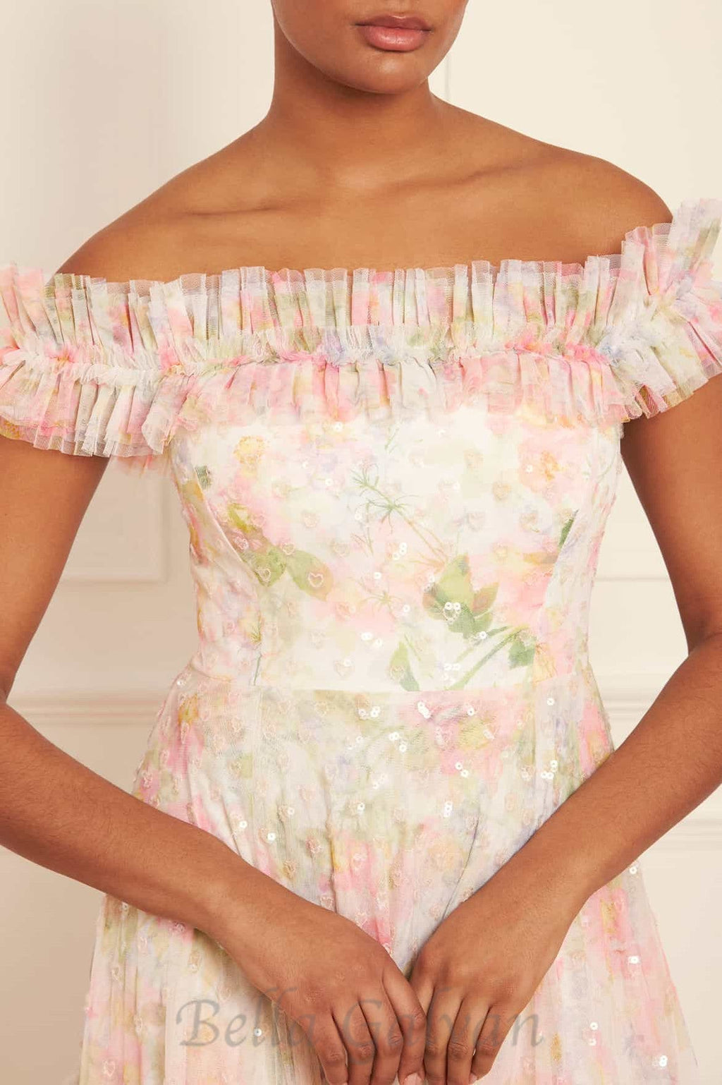 Flowering Girl Women Immortal Rose Off-Shoulder Ankle Gown