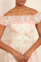 Flowering Girl Women Immortal Rose Off-Shoulder Ankle Gown