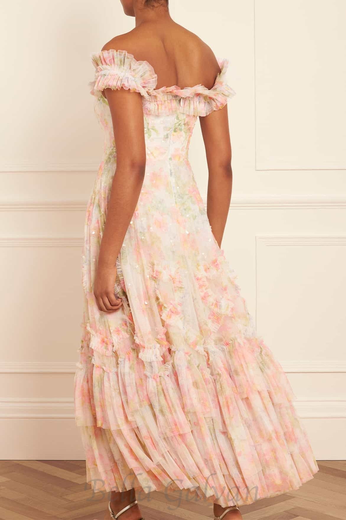 Flowering Girl Women Immortal Rose Off-Shoulder Ankle Gown