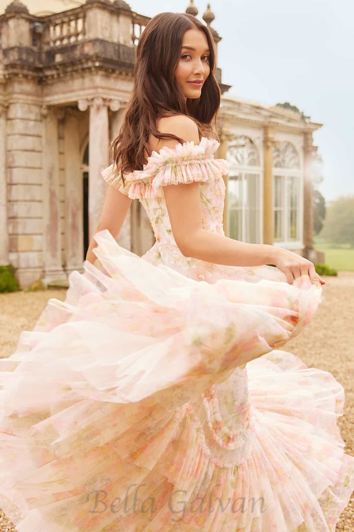 Flowering Girl Women Immortal Rose Off-Shoulder Ankle Gown