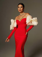 Flowering Girl Women sarah Off Shoulder Flower Bandage Maxi Dress In Red