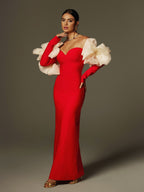Flowering Girl Women sarah Off Shoulder Flower Bandage Maxi Dress In Red
