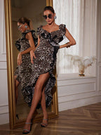 Flowering Girl Women Ike Off Shoulder Leopard Print Dress