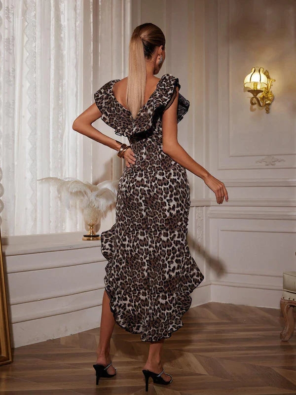 Flowering Girl Women Ike Off Shoulder Leopard Print Dress