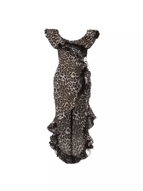 Flowering Girl Women Ike Off Shoulder Leopard Print Dress