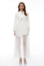 Illyria White Blazer Maxi Dress With Ruffled Tulle