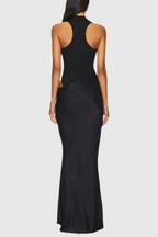 Flowering Girl Women Ilya Asymmetrical Cutout Satin Maxi Dress in Black