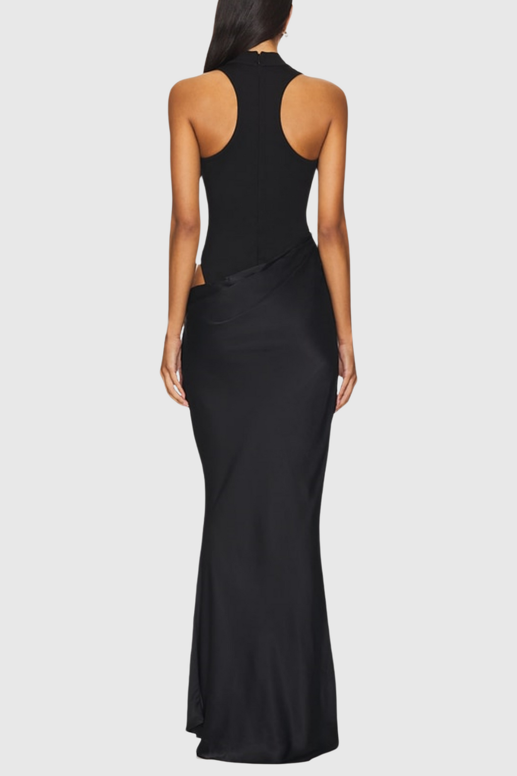 Flowering Girl Women Ilya Asymmetrical Cutout Satin Maxi Dress - Black