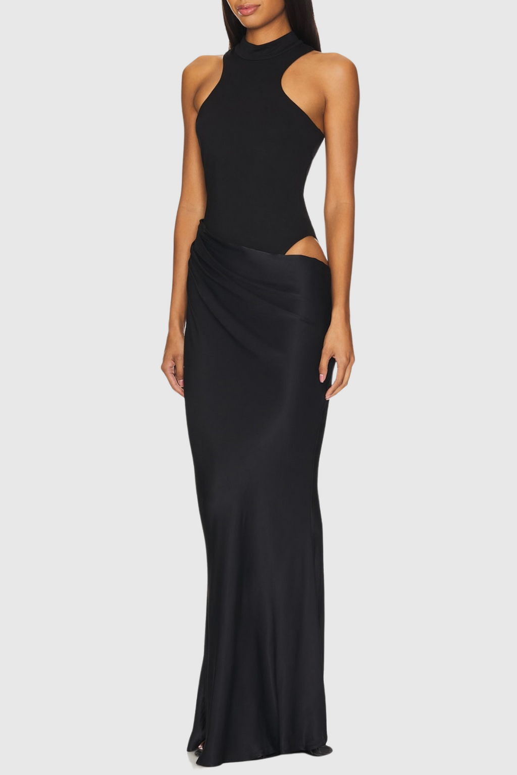Flowering Girl Women Ilya Asymmetrical Cutout Satin Maxi Dress - Black