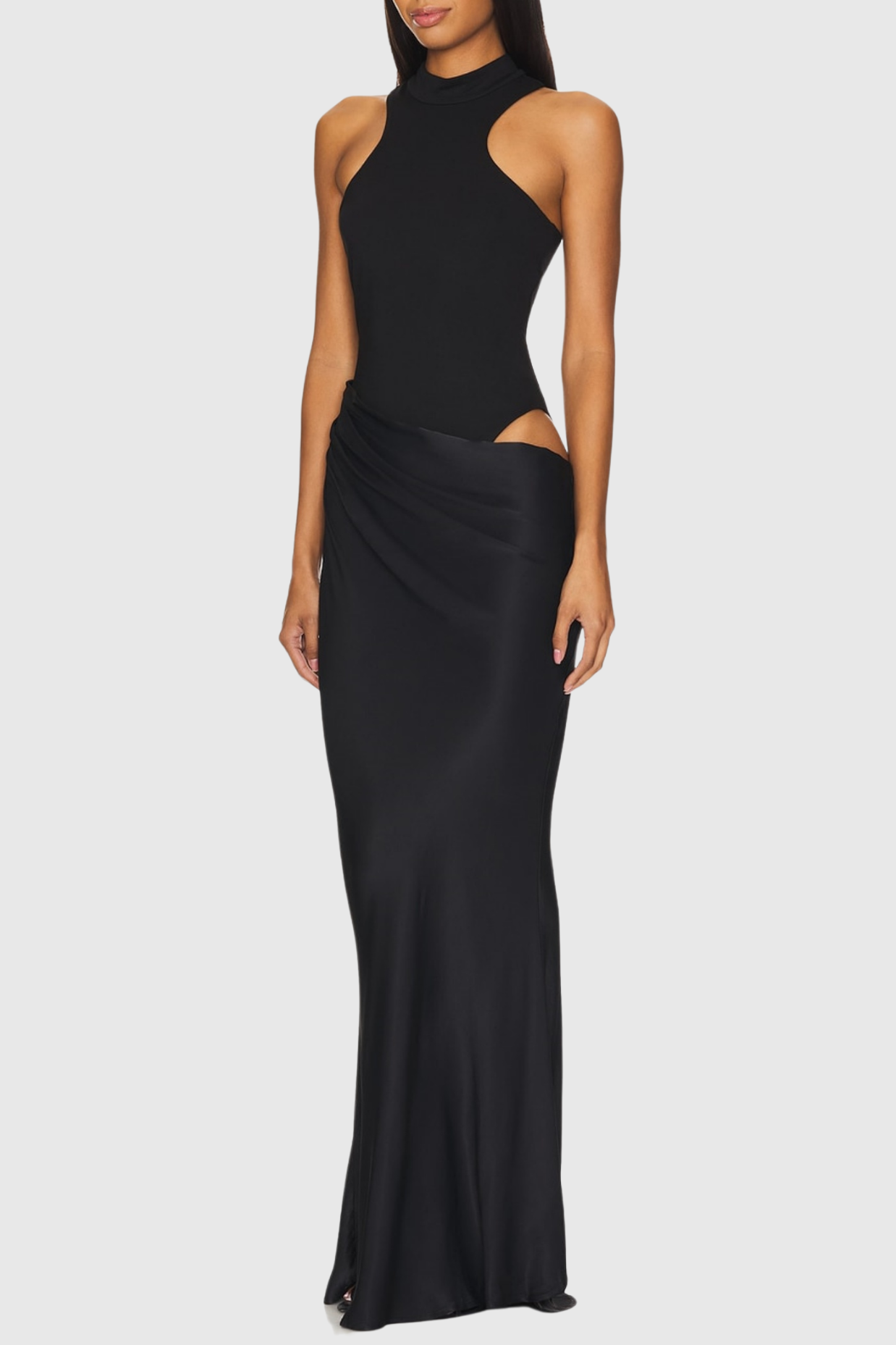 Flowering Girl Women Ilya Asymmetrical Cutout Satin Maxi Dress - Black