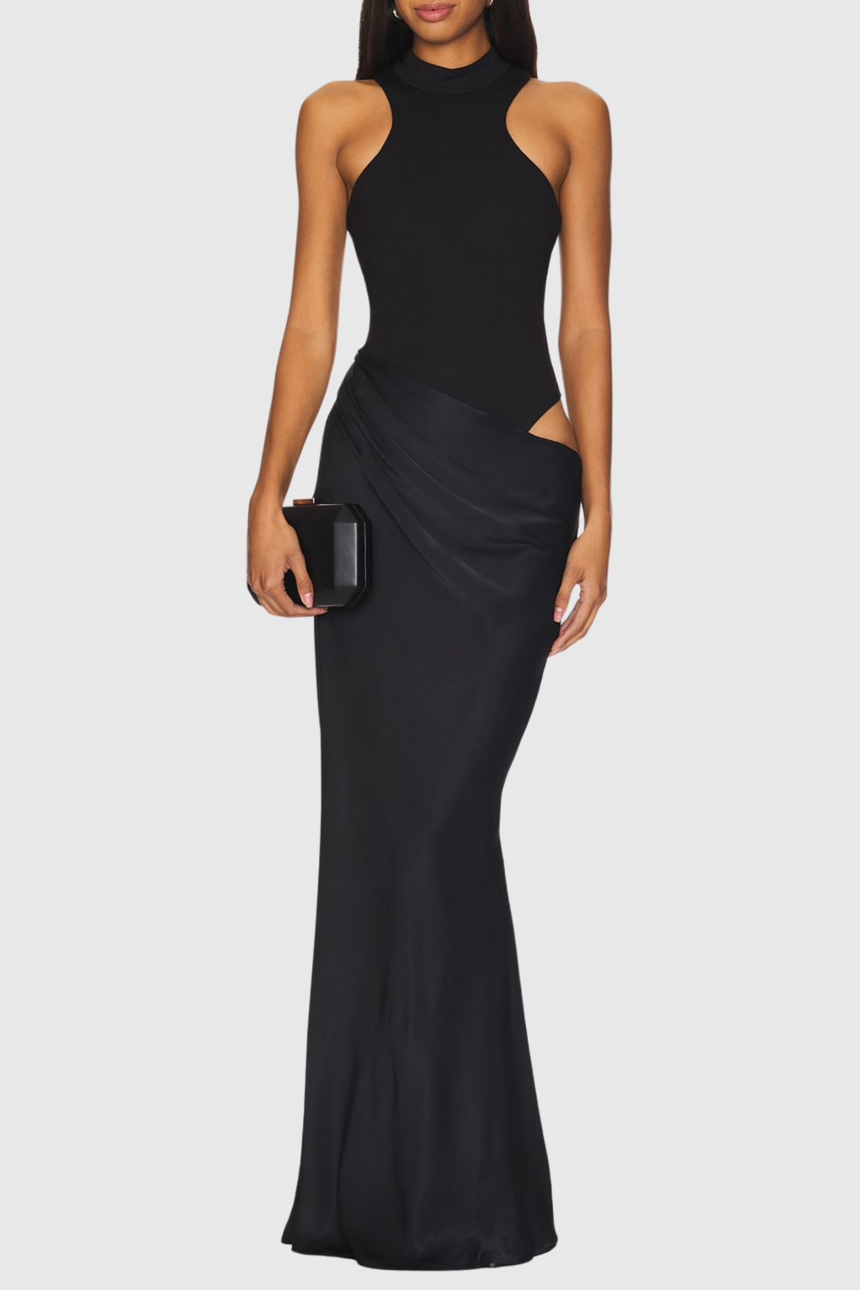 Flowering Girl Women Ilya Asymmetrical Cutout Satin Maxi Dress - Black