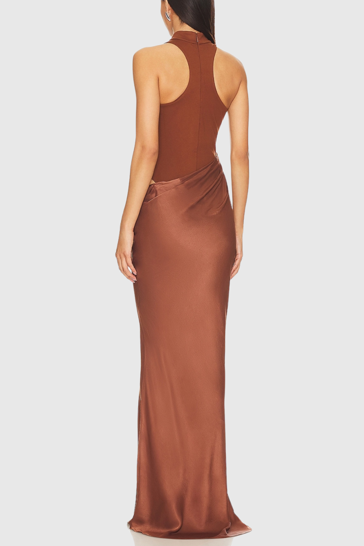 Flowering Girl Women Ilya Asymmetrical Cutout Satin Maxi Dress - Brown