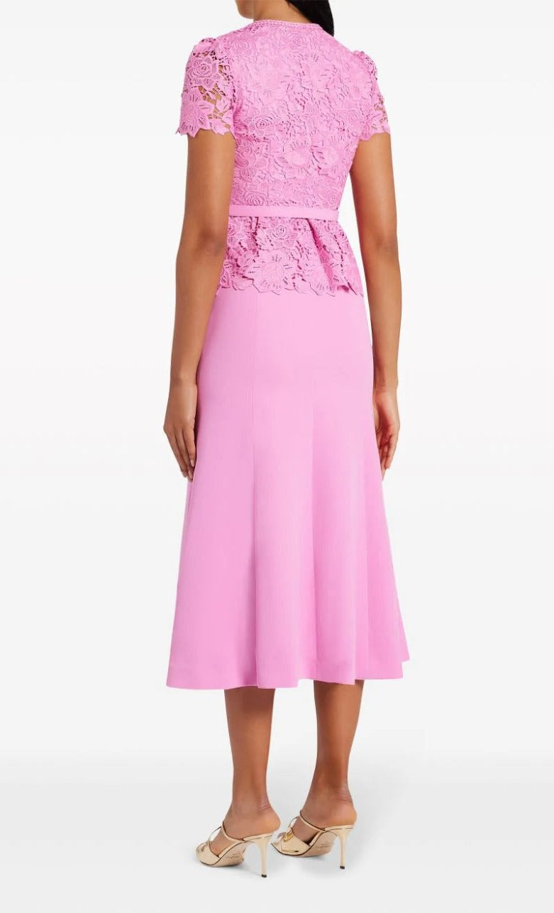 Pink Lace Tailored Midi Dress