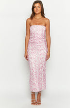 Flowering Girl Women Imogen Pink Floral Print Strapless Maxi Dress