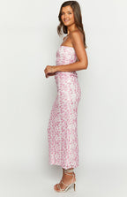 Flowering Girl Women Imogen Pink Floral Print Strapless Maxi Dress