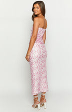 Flowering Girl Women Imogen Pink Floral Print Strapless Maxi Dress
