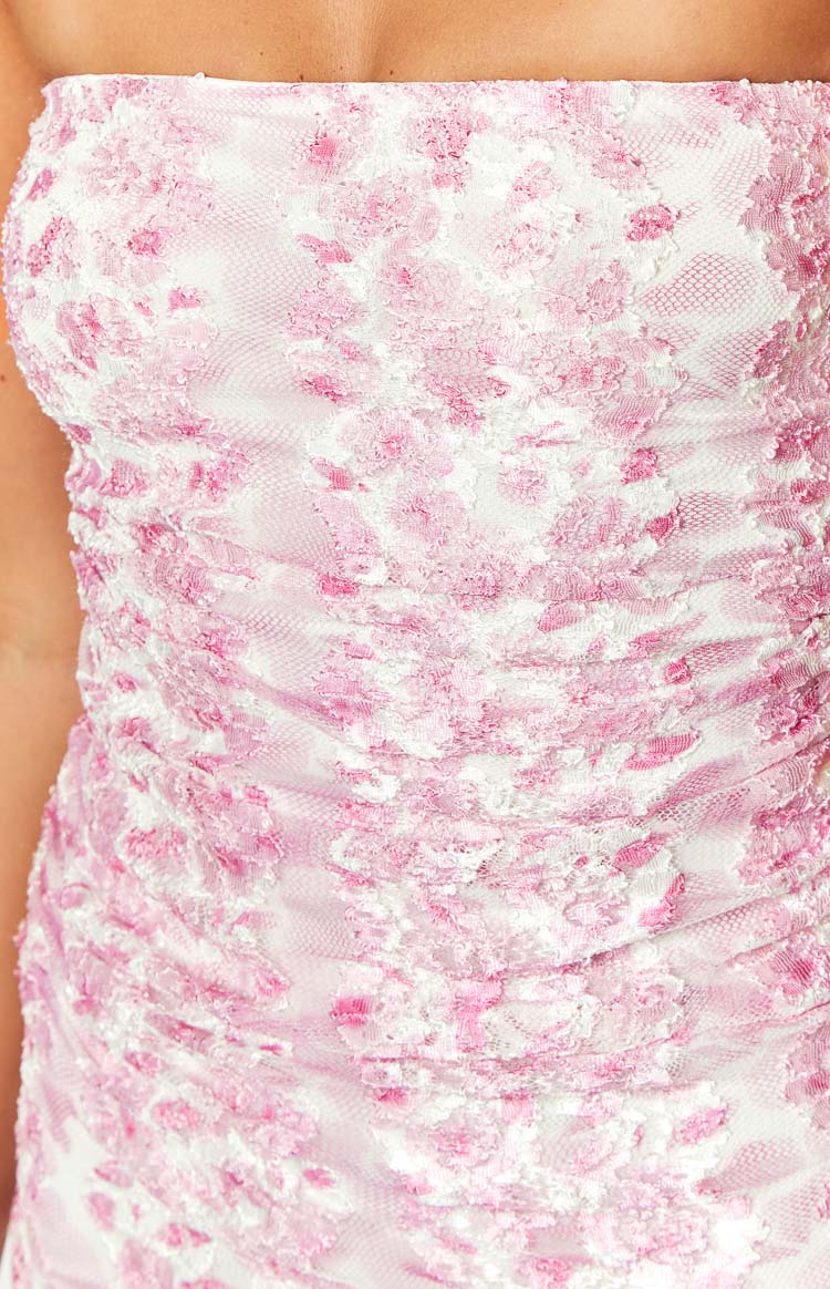 Flowering Girl Women Imogen Pink Floral Print Strapless Maxi Dress