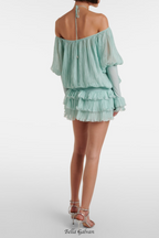 Halter Pleated Ruffle Mini Dress in green