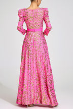 Flowering Girl Women zenobia Rose Red Sequin print Maxi Dress