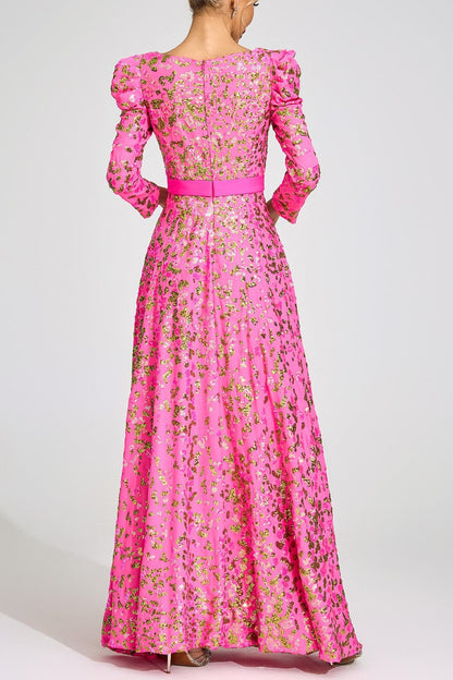 zenobia Rose Red Sequin print Maxi Dress