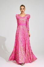 Flowering Girl Women zenobia Rose Red Sequin print Maxi Dress