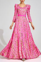 Flowering Girl Women zenobia Rose Red Sequin print Maxi Dress