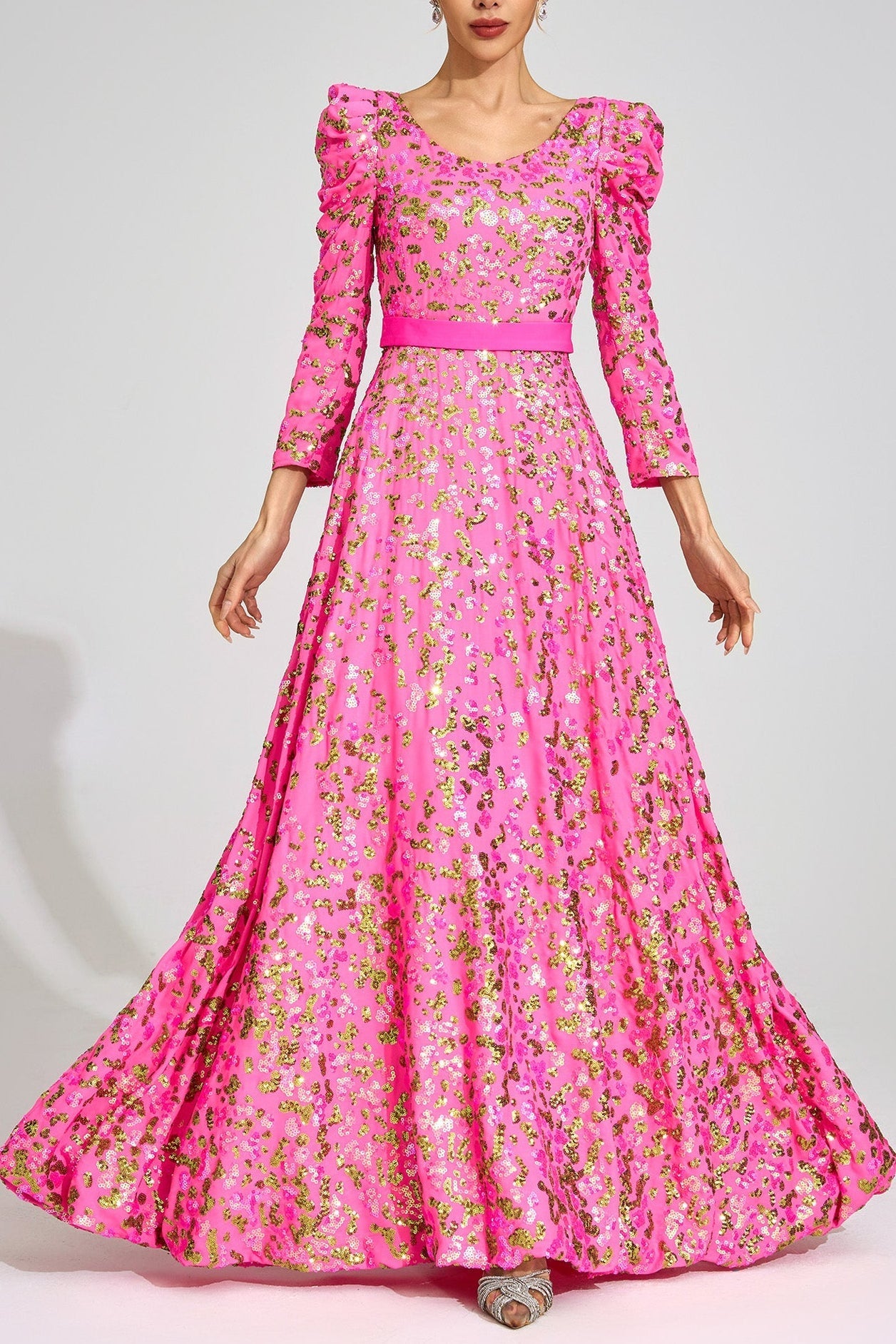 Flowering Girl Women zenobia Rose Red Sequin print Maxi Dress
