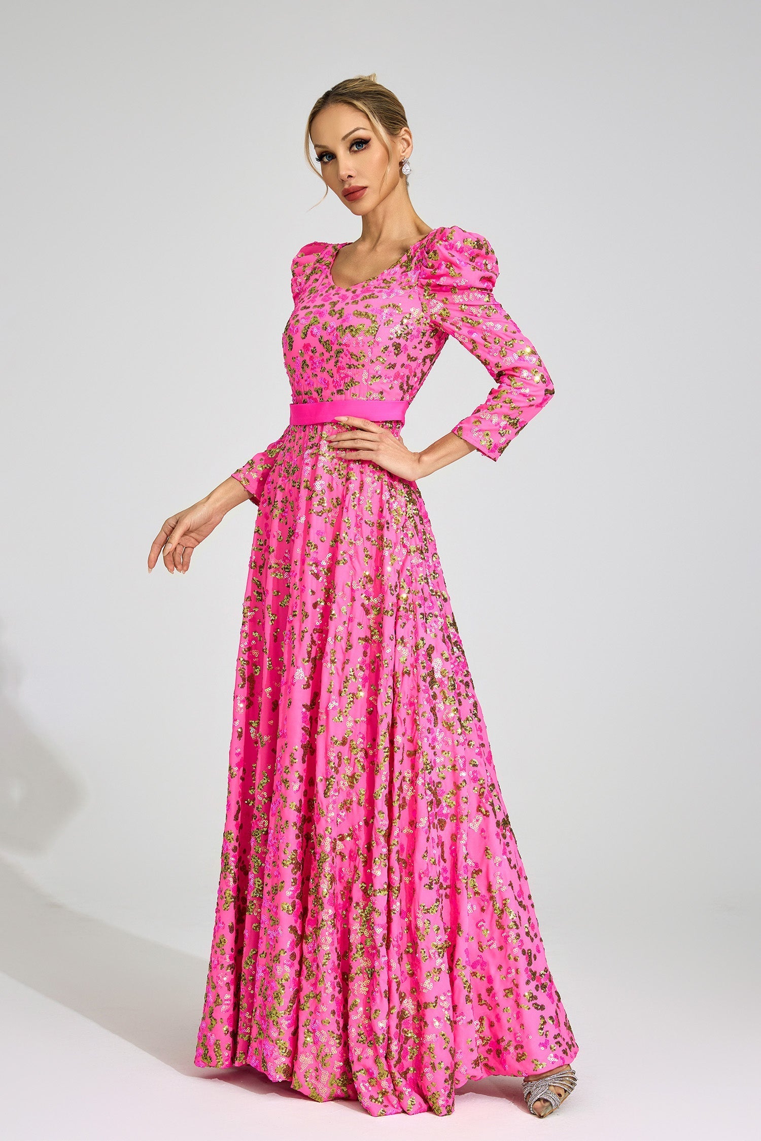 Flowering Girl Women zenobia Rose Red Sequin print Maxi Dress