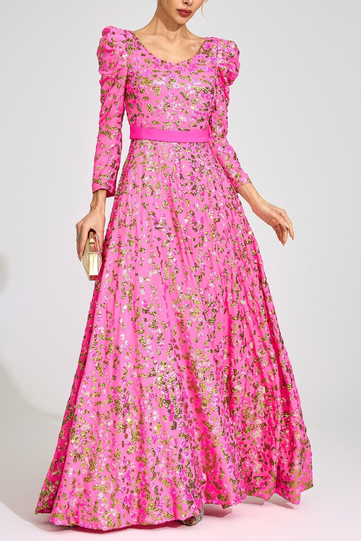 zenobia Rose Red Sequin print Maxi Dress