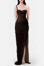 Flowering Girl Women Lace Corset One Shoulder Midi Dress - Black