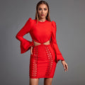sandra red Long Sleeve Cut Out Lace Mini Dress