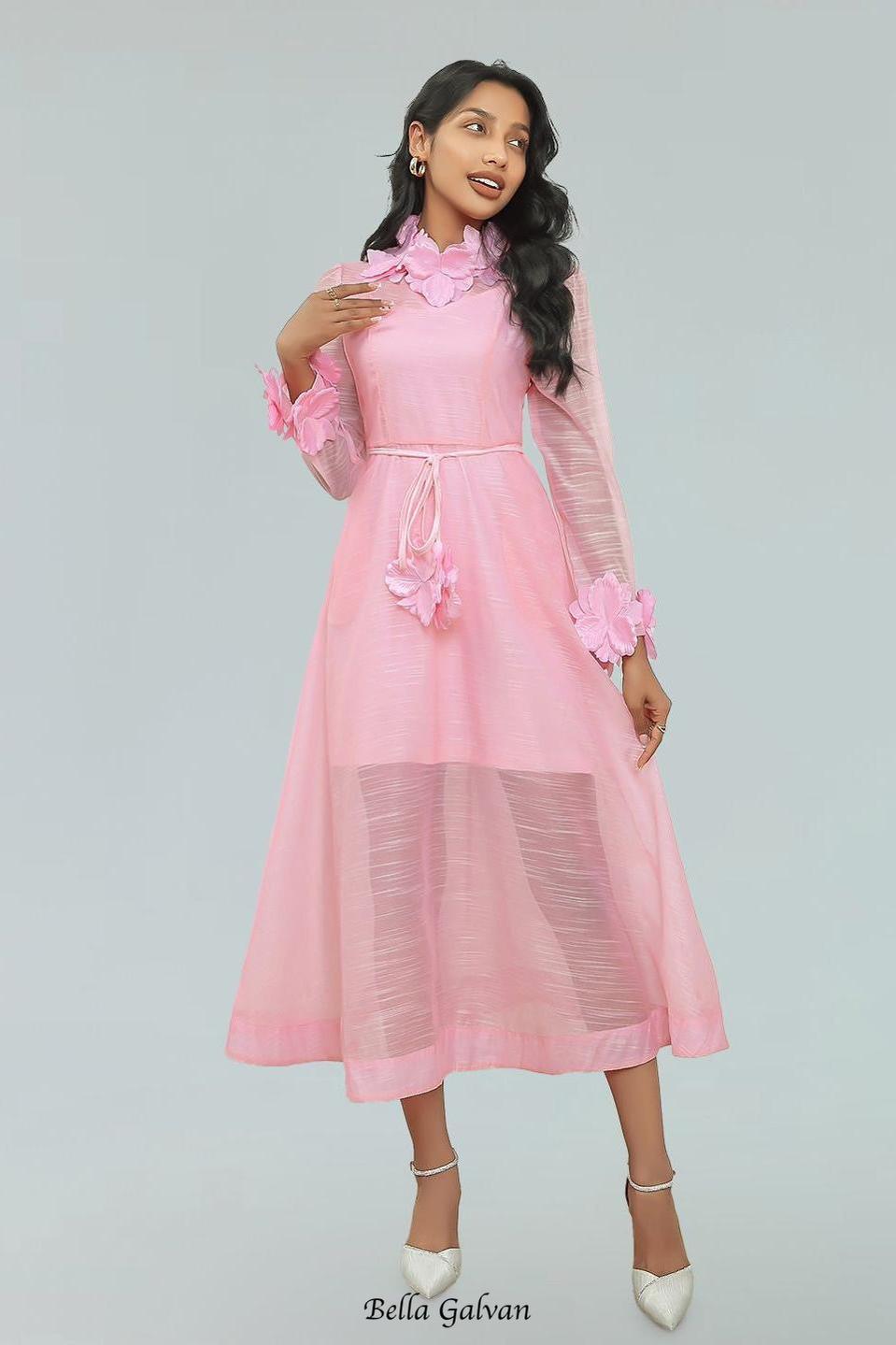 Flowering Girl Women vicky flower embellished lace midi dress in pink