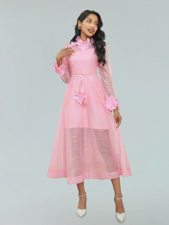 Flowering Girl Women vicky flower embellished lace midi dress in pink