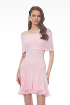 Isabel Pink Off Shoulder Mini Dress With Lace Details
