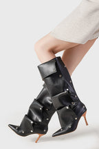 Flowering Girl Women Isabela Appliqué Ruched Knee-high boots - Black