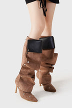 Flowering Girl Women Isabela Appliqué Ruched Knee-high boots - Brown